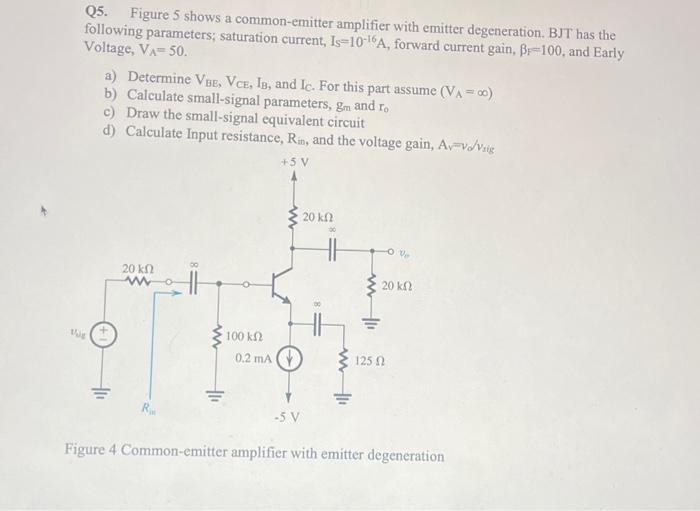 Solved Q5. Figure 5 shows a common-emitter amplifier with | Chegg.com