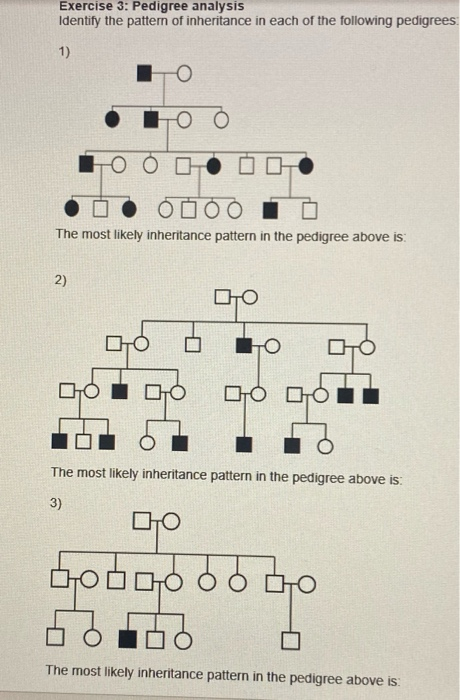 Solved Exercise 3: Pedigree analysis Identify the pattern of | Chegg.com