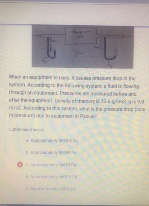 When an equipment is used, it causes pressure drop in