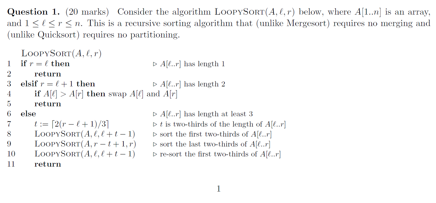 Question 1. (20 ﻿marks) ﻿Consider the algorithm | Chegg.com