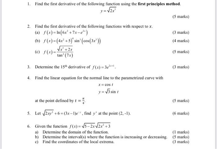 Solved 1. Find the first derivative of the following | Chegg.com