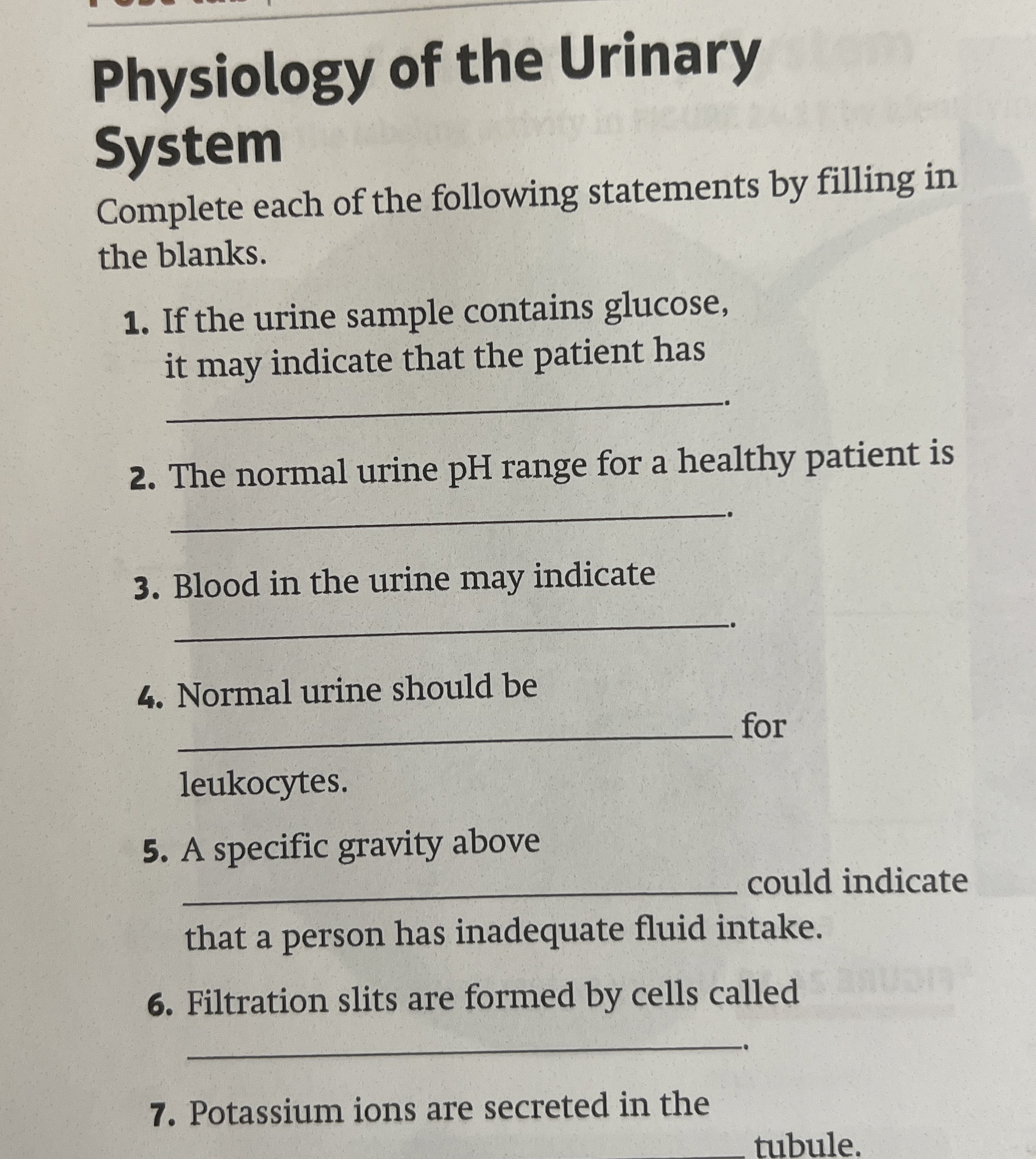 Solved Physiology of the Urinary each of the