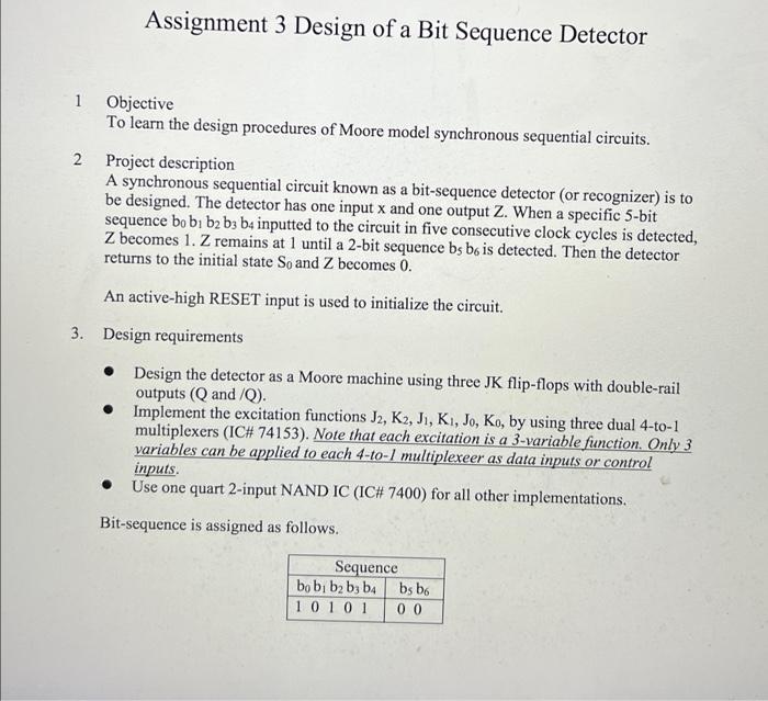 Assignment 3 Design of a Bit Sequence Detector 1 | Chegg.com