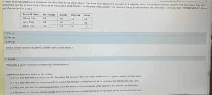 Solved A major food manufacturer is concerned that the sales