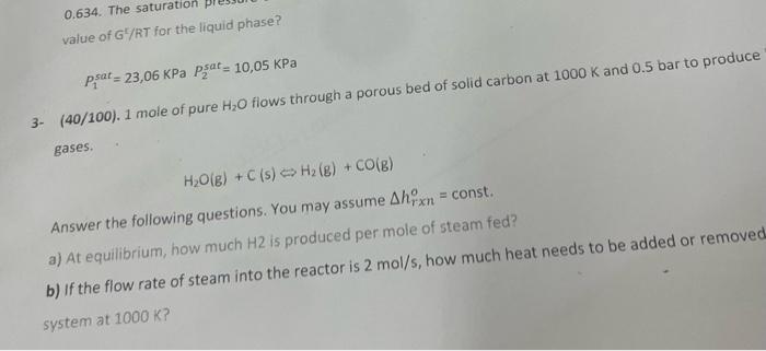 value of G2/RT for the liquid phase? | Chegg.com