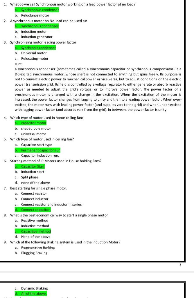 Solved 1. What do we call Synchronous motor working on a | Chegg.com