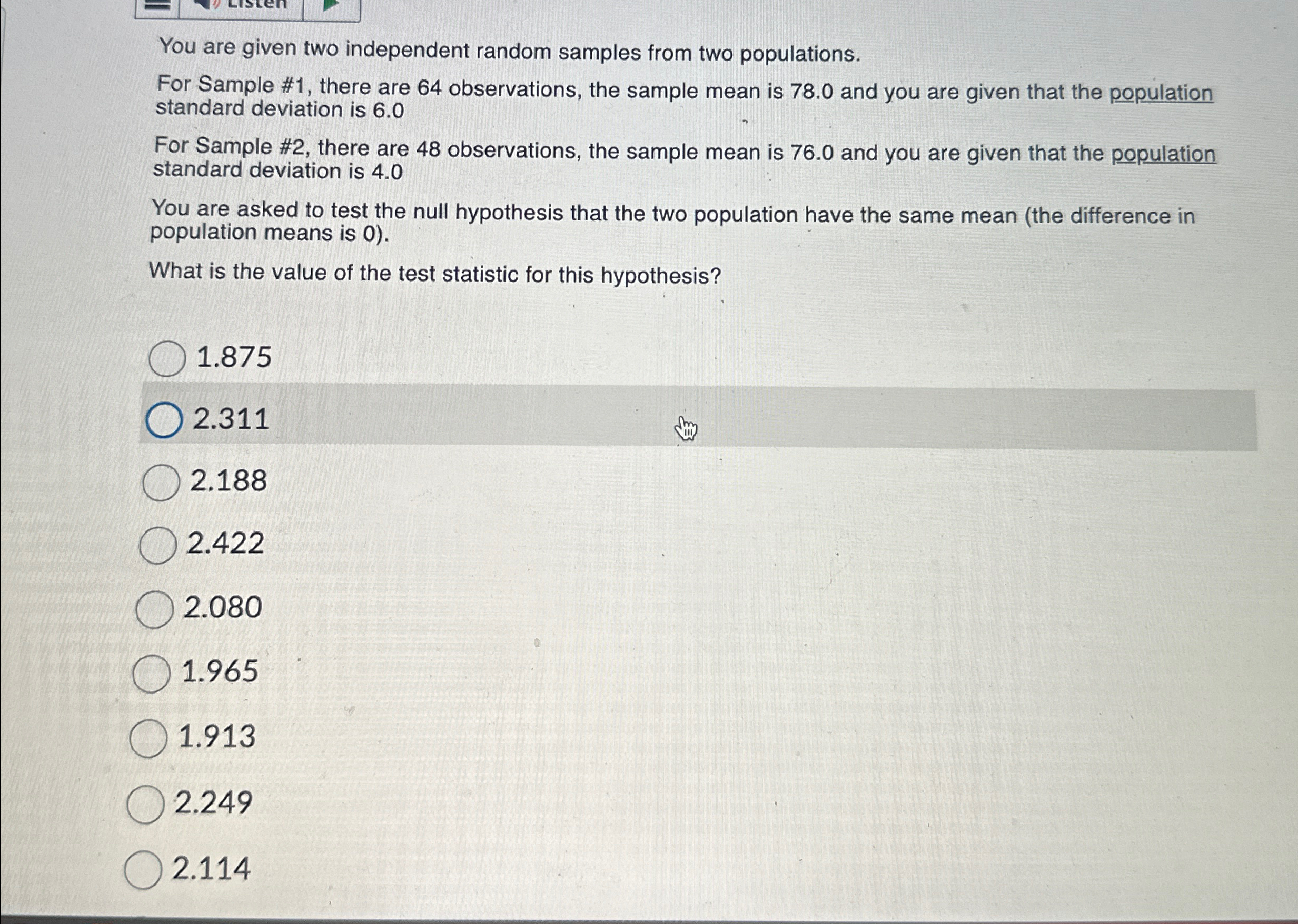 Solved You are given two independent random samples from two | Chegg.com