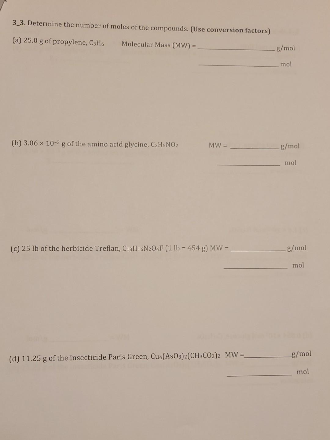 Solved 3_2. Calculate the molar mass of each of the | Chegg.com
