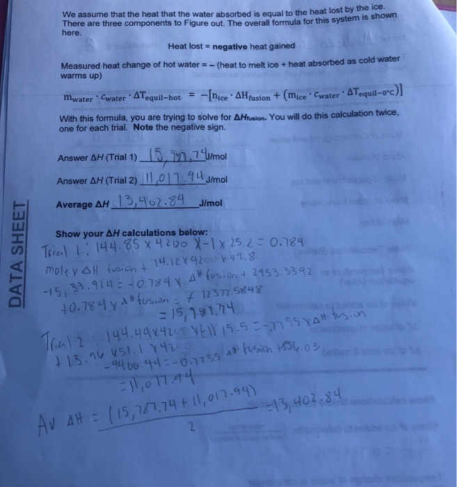 1 The Accepted Value For The Molar Heat Of Fusion Of Chegg