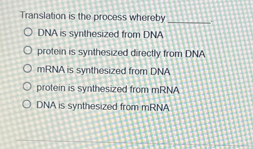 Solved Translation is the process whereby DNA is synthesized | Chegg.com