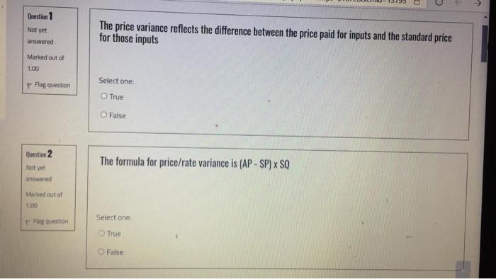 Solved Question 1 Not yet The price variance reflects the | Chegg.com