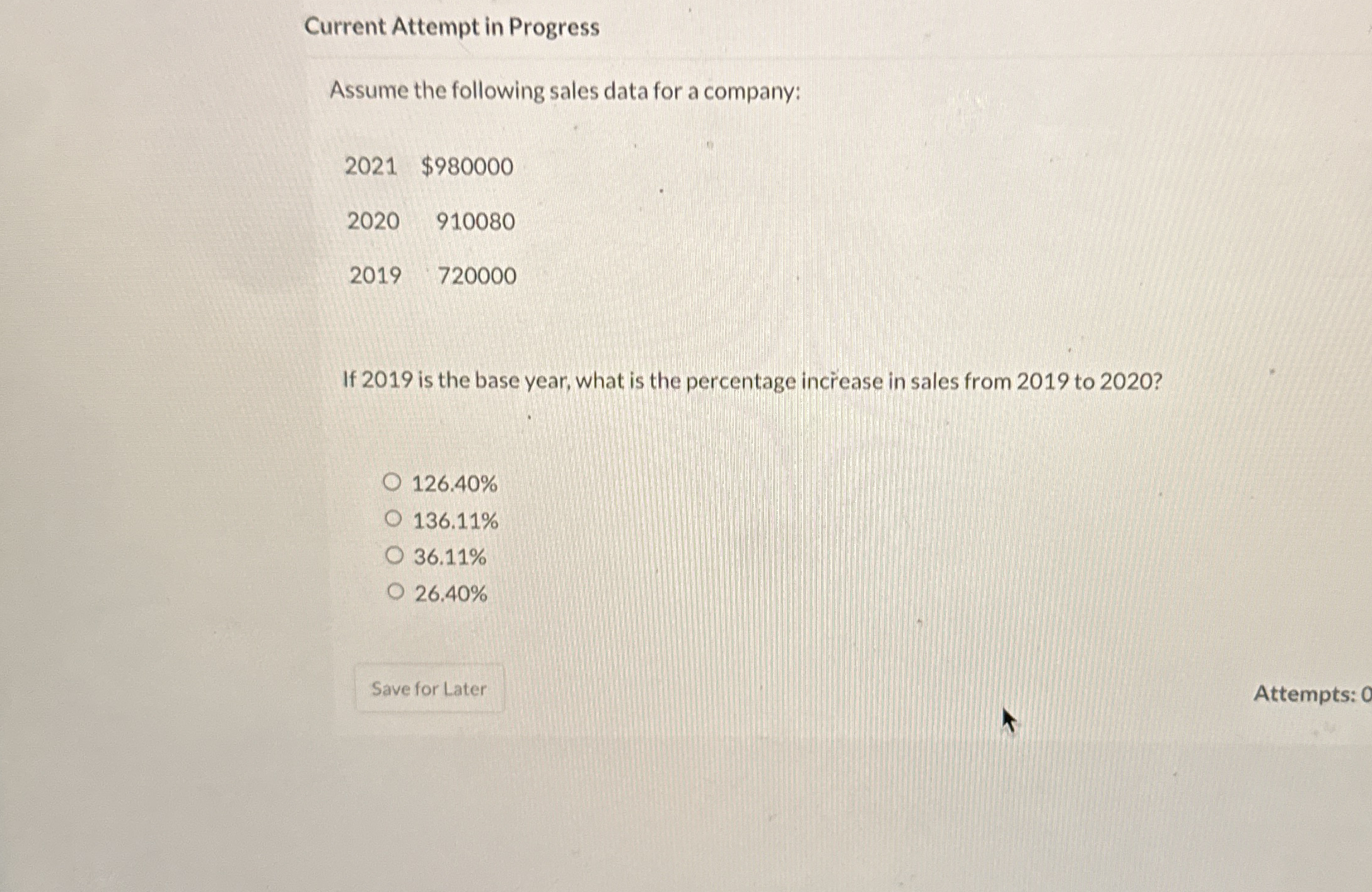 Solved Current Attempt In Progressassume The Following Sales Chegg Com