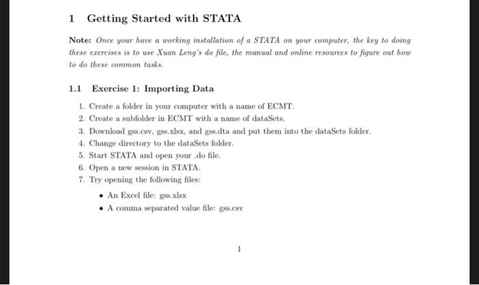 Solved 1 Getting Started with STATA Note: Once your have a | Chegg.com