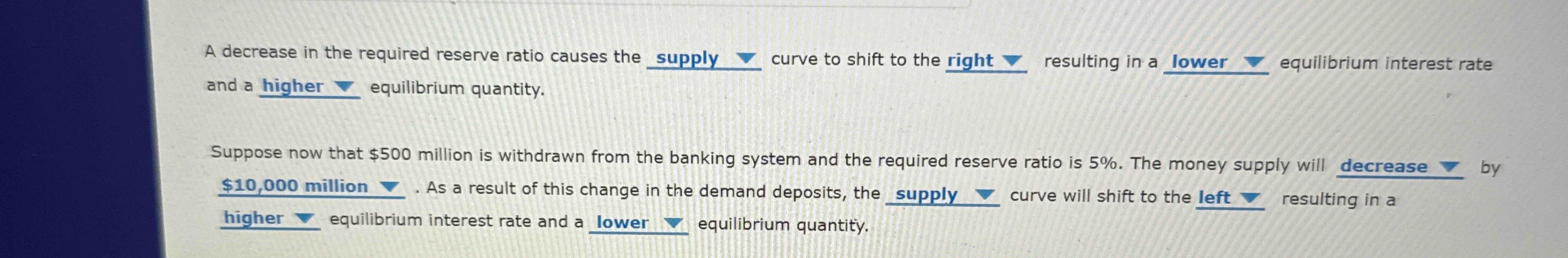 Solved A decrease in the required reserve ratio causes the | Chegg.com