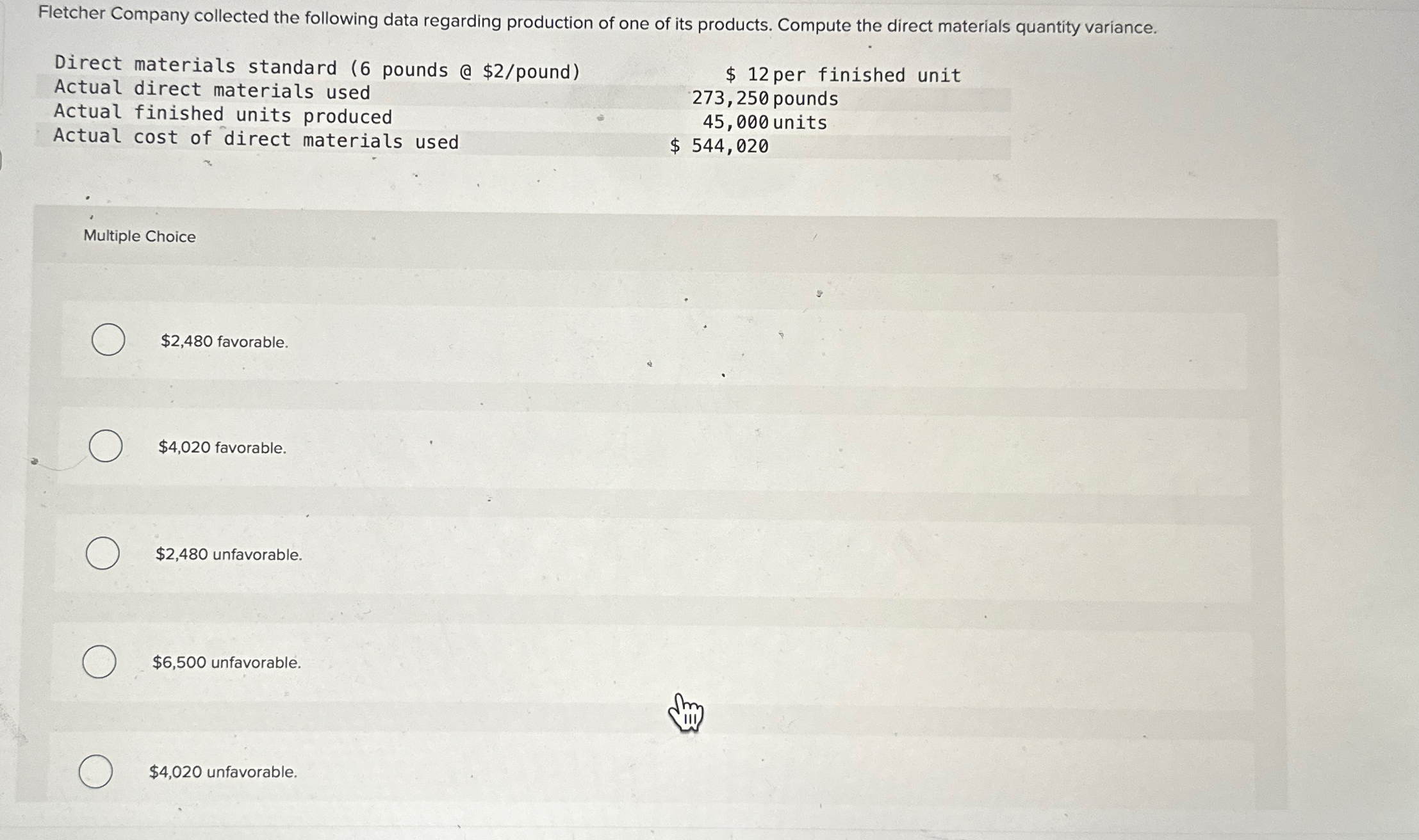 Solved Fletcher Company collected the following data