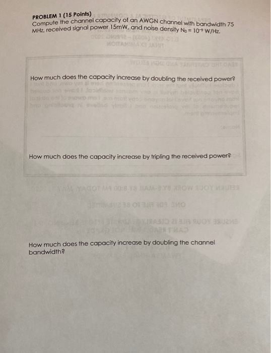 Solved PROBLEM 1 (15 Points) Channel Capacity Of An AWGN | Chegg.com