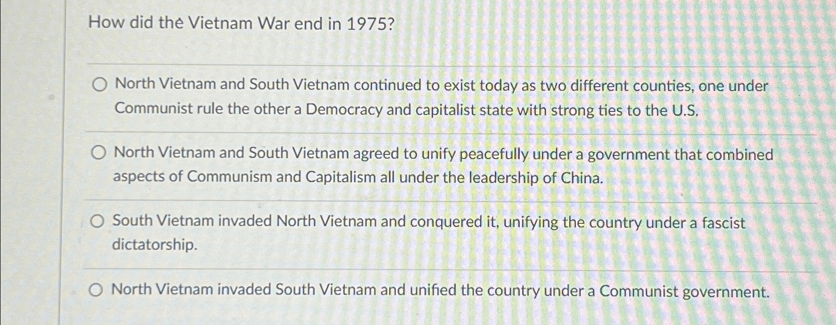 Solved How did the Vietnam War end in 1975?North Vietnam and | Chegg.com