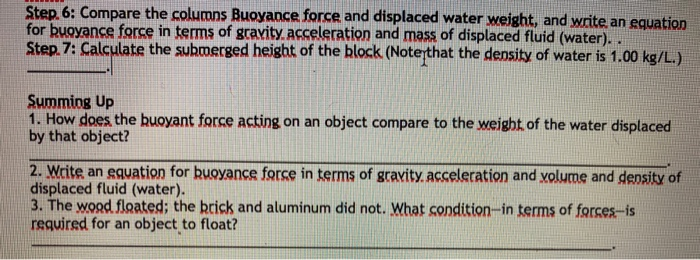 Solved block displaced fluid Weight (N) Apparent weight (N) | Chegg.com