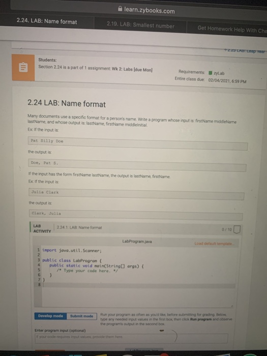 Solved 2.24. LAB Name format 2.19. LAB
