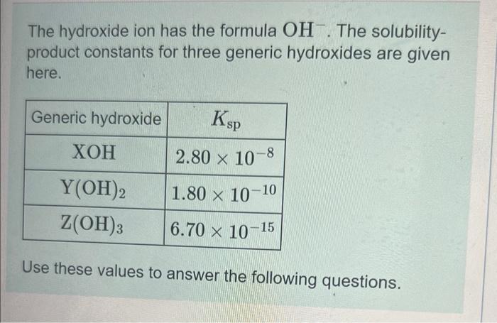 Solved The hydroxide ion has the formula OH−. The | Chegg.com