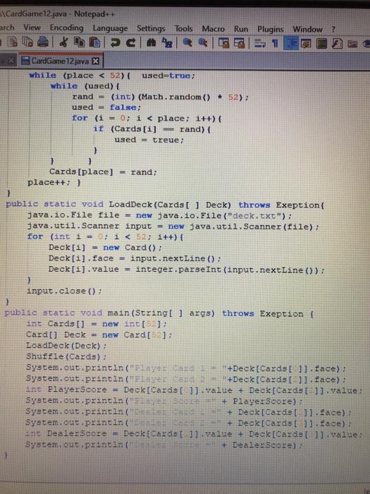 Solved Acode files\Card Game 12.java Notepad++ ile Edit