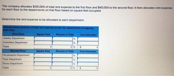The company allocates $135,000 of total rent expense | Chegg.com