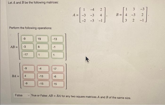 Solved Let A and B be the following matrices: | Chegg.com