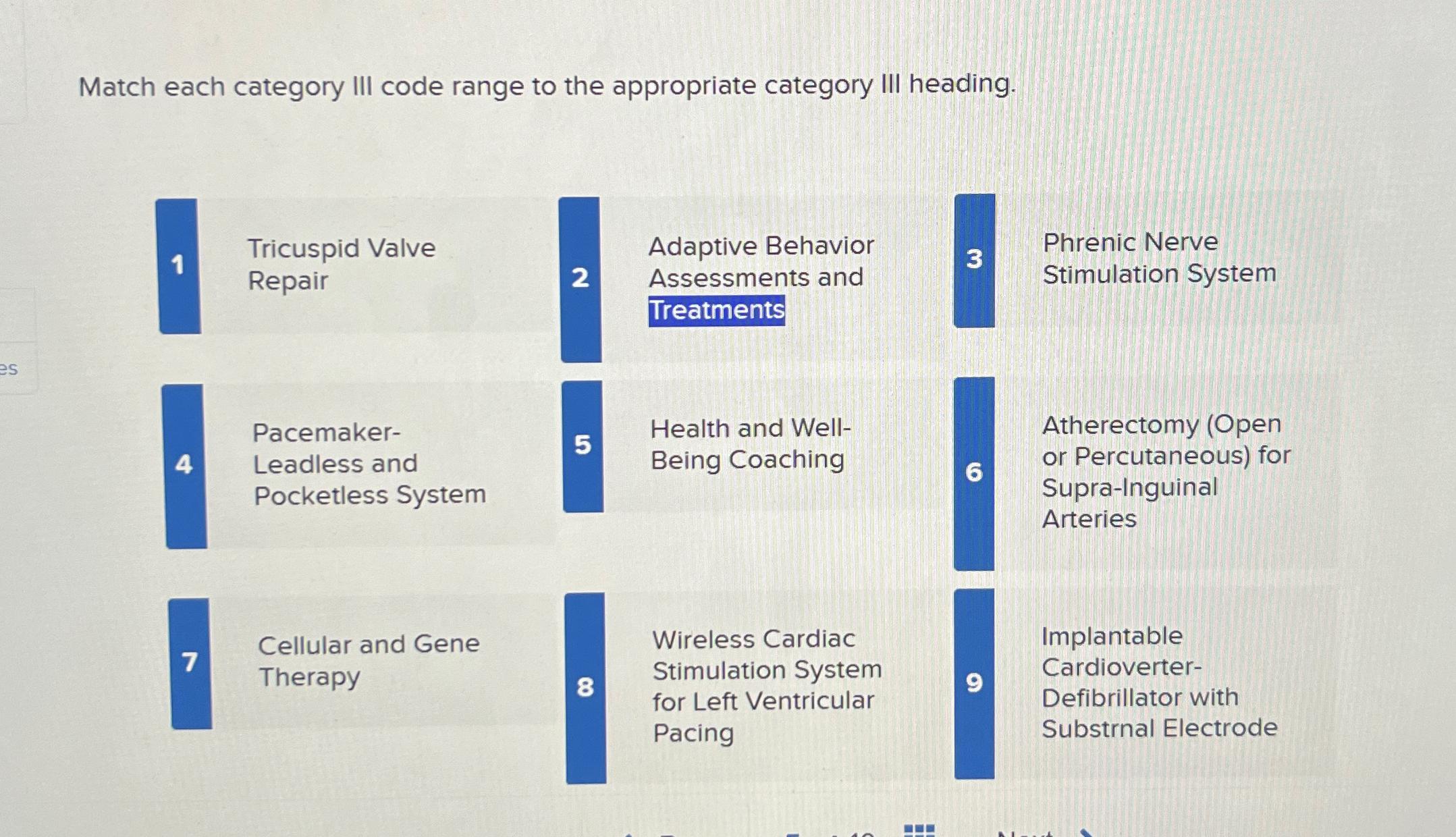 Solved Match each category III code range to the appropriate | Chegg.com