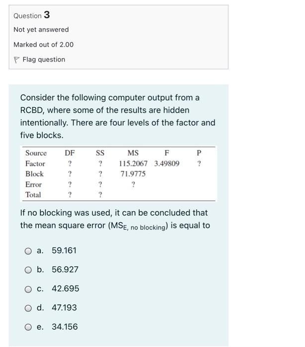 Solved Question 3 Not yet answered Marked out of 2.00 P Flag | Chegg.com