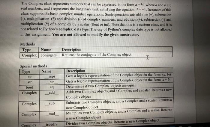 Solved The Complex class represents numbers that can be | Chegg.com