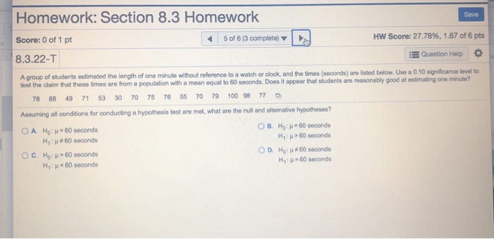 Solved Homework: Section 8.3 Homework Save Score: 0 Of 1 Pt | Chegg.com