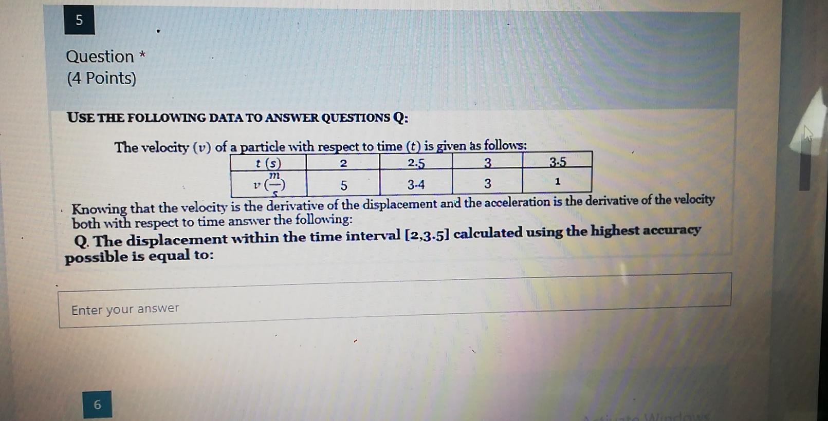 Solved 5 Question * (4 Points) USE THE FOLLOWING DATA TO | Chegg.com