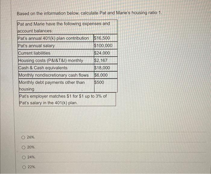 Solved Based on the information below, calculate Pat and | Chegg.com
