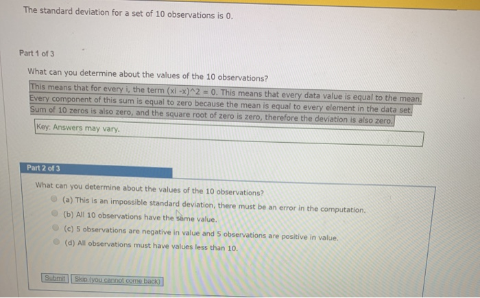 Solved The standard deviation for a set of 10 observations | Chegg.com