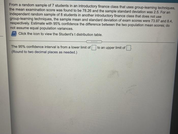 Solved From a random sample of 6 students in an introductory | Chegg.com