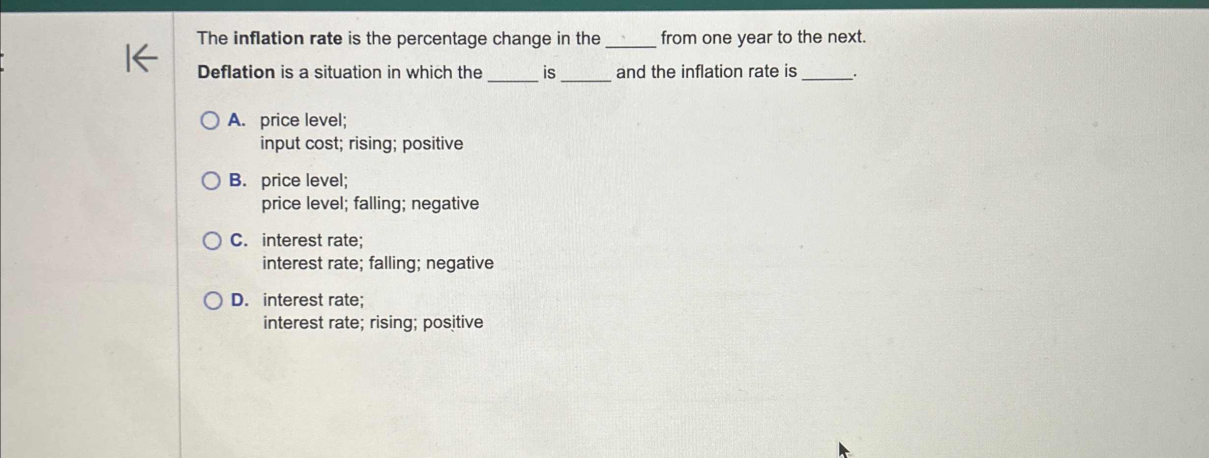 Solved The inflation rate is the percentage change in the | Chegg.com