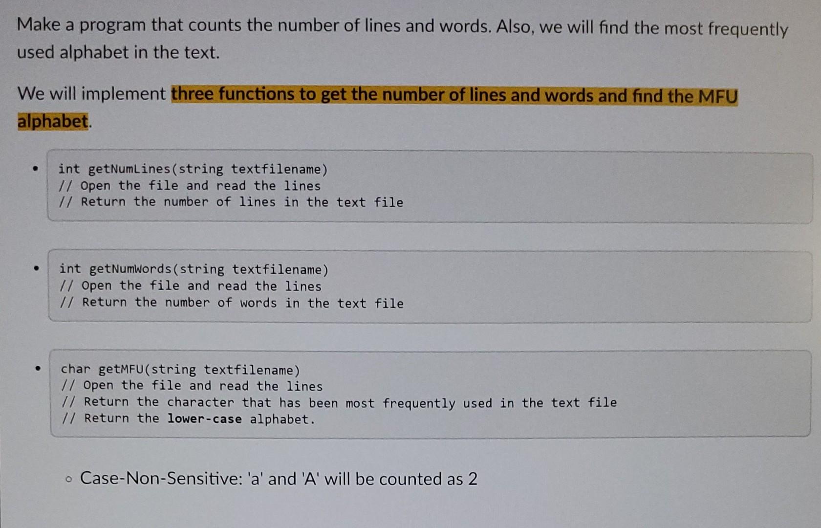 Solved Make a program that counts the number of lines and | Chegg.com