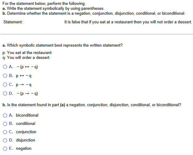 Solved For the statement below, perform the following.a. | Chegg.com