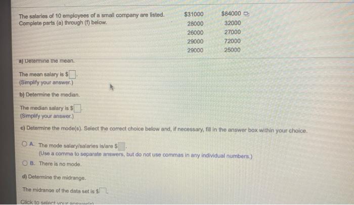 Solved The salaries of 10 employees of a small company are | Chegg.com