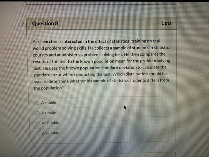 Solved Question 8 1 pts Aresearcher is interested in the | Chegg.com