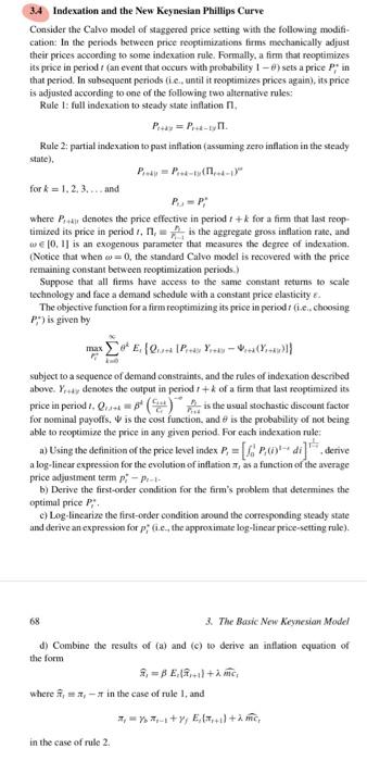3.4 Indexation and the New Keynesian Phillips Curve | Chegg.com