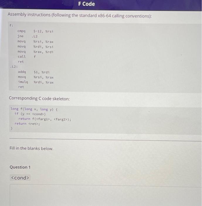 Solved F Code Assembly instructions (following the standard