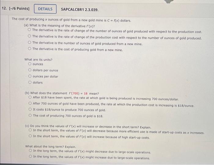 Solved cost of producing x ounces of gold from a new gold | Chegg.com