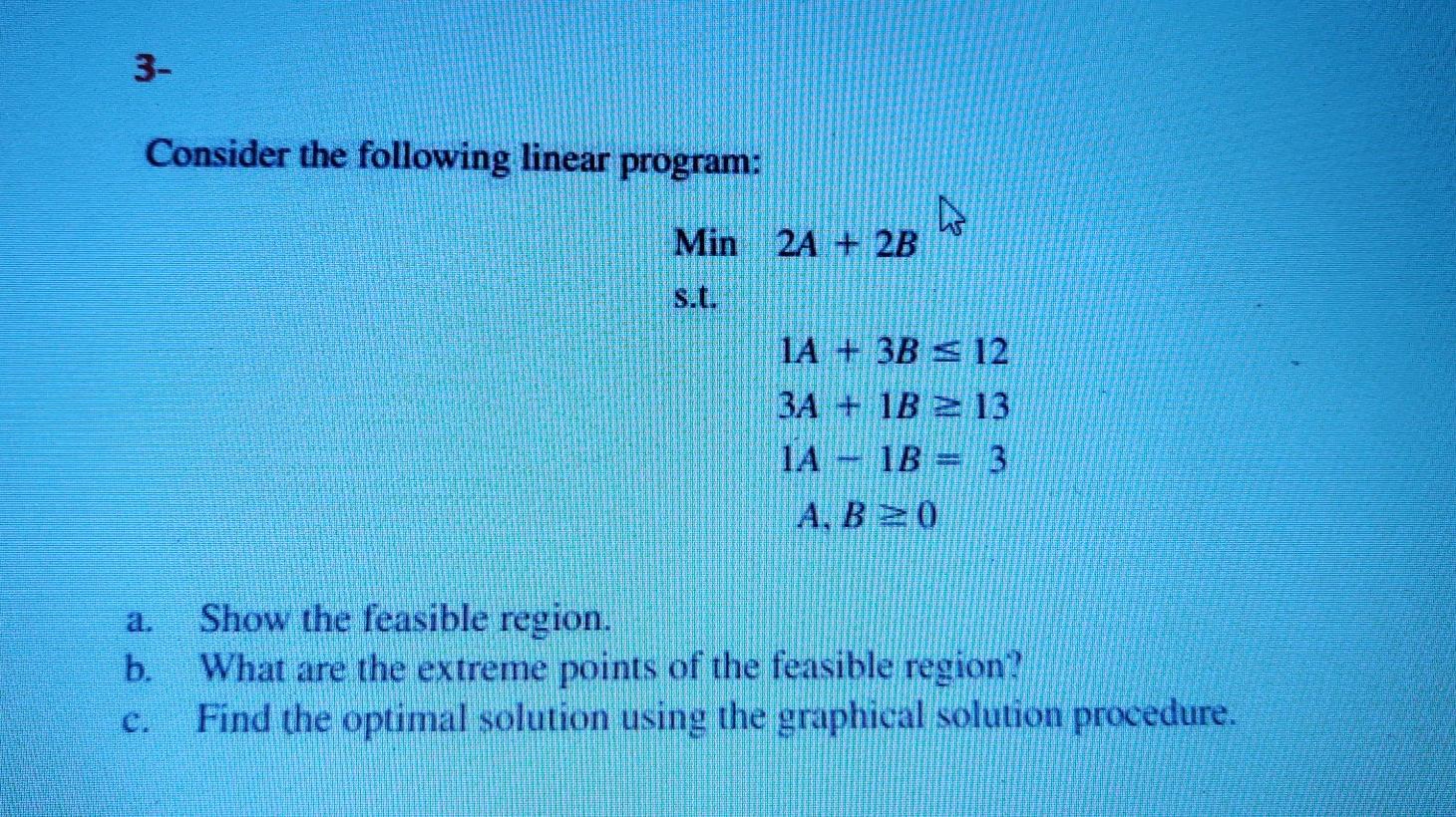 Solved For the linear program Max 4A + 1B 10A + 2B