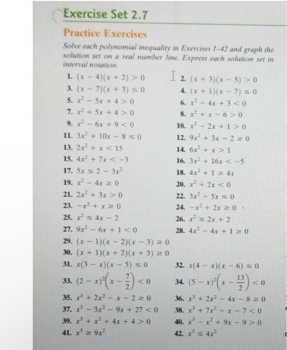 Solved Practice Exercises Solve each polynomial inequality | Chegg.com