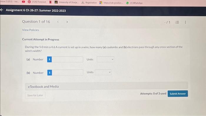 Solved During the 5.0 min a 4.6 A current is set up in a | Chegg.com