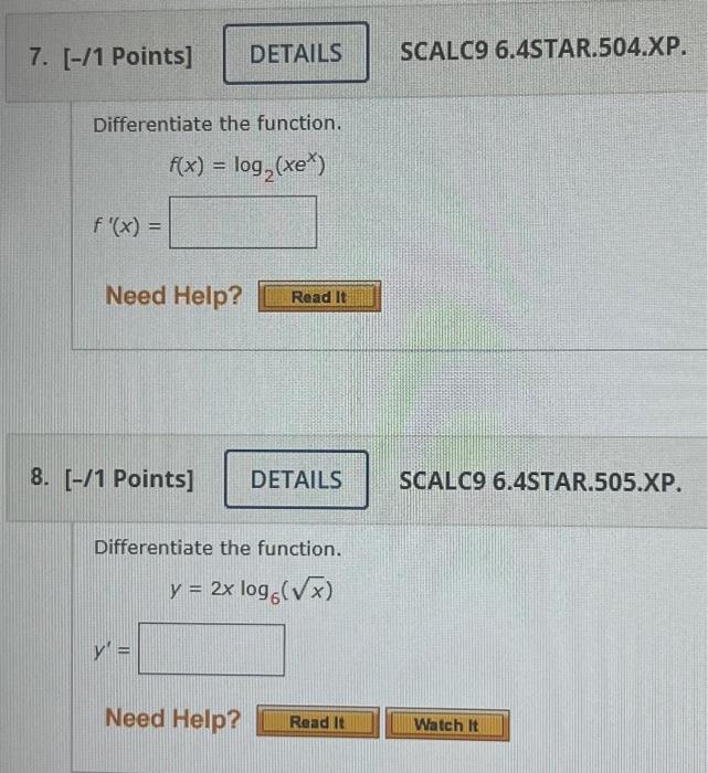 Solved Differentiate The Function. F(x)=log2(xex) F′(x)= -/1 | Chegg.com