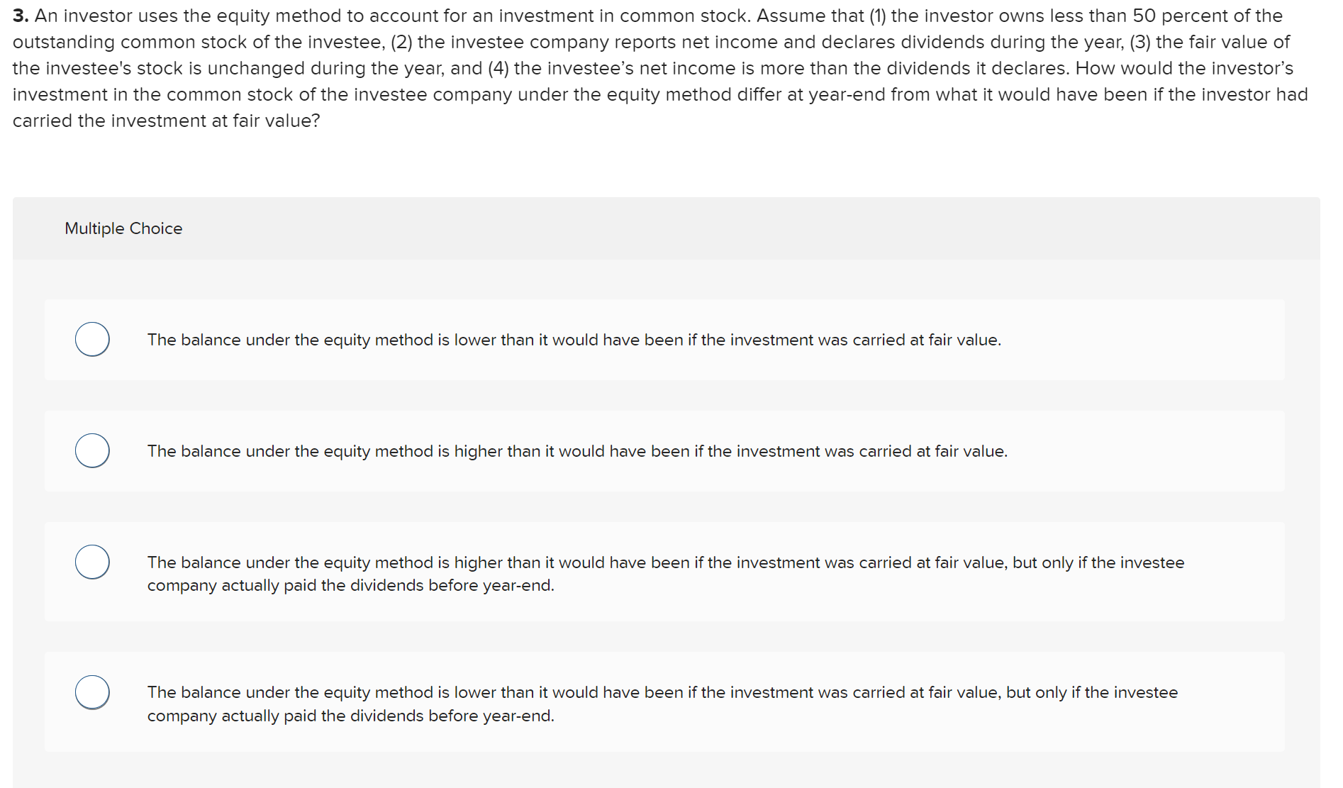 Solved An investor uses the equity method to account for an | Chegg.com