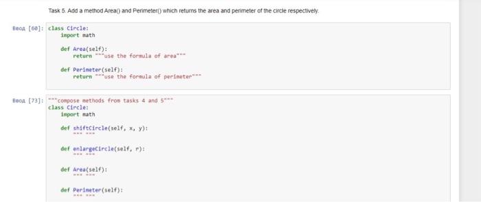 Solved Task 1. Create a class Circle with attributes | Chegg.com