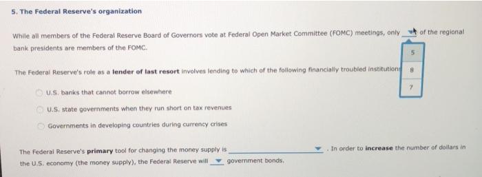 Solved 5. The Federal Reserve's Organization White All | Chegg.com